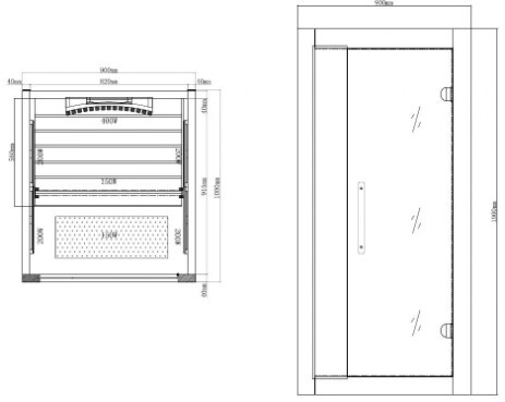 Zeichnung mit Maßen der Infrarotkabine Sunny 90
